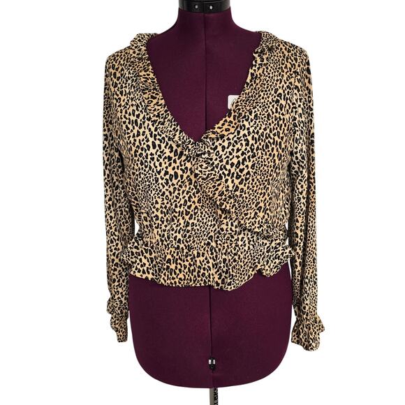 Women's Divided H&M Leopard Print Wrap Look Blouse Ruffle Accents | Size 10 - Picture 1 of 9